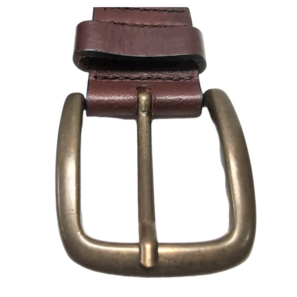 LL Bean Belt Mens 40 Brown Full Grain Leather Brass Buckle Stretch Insert 509490